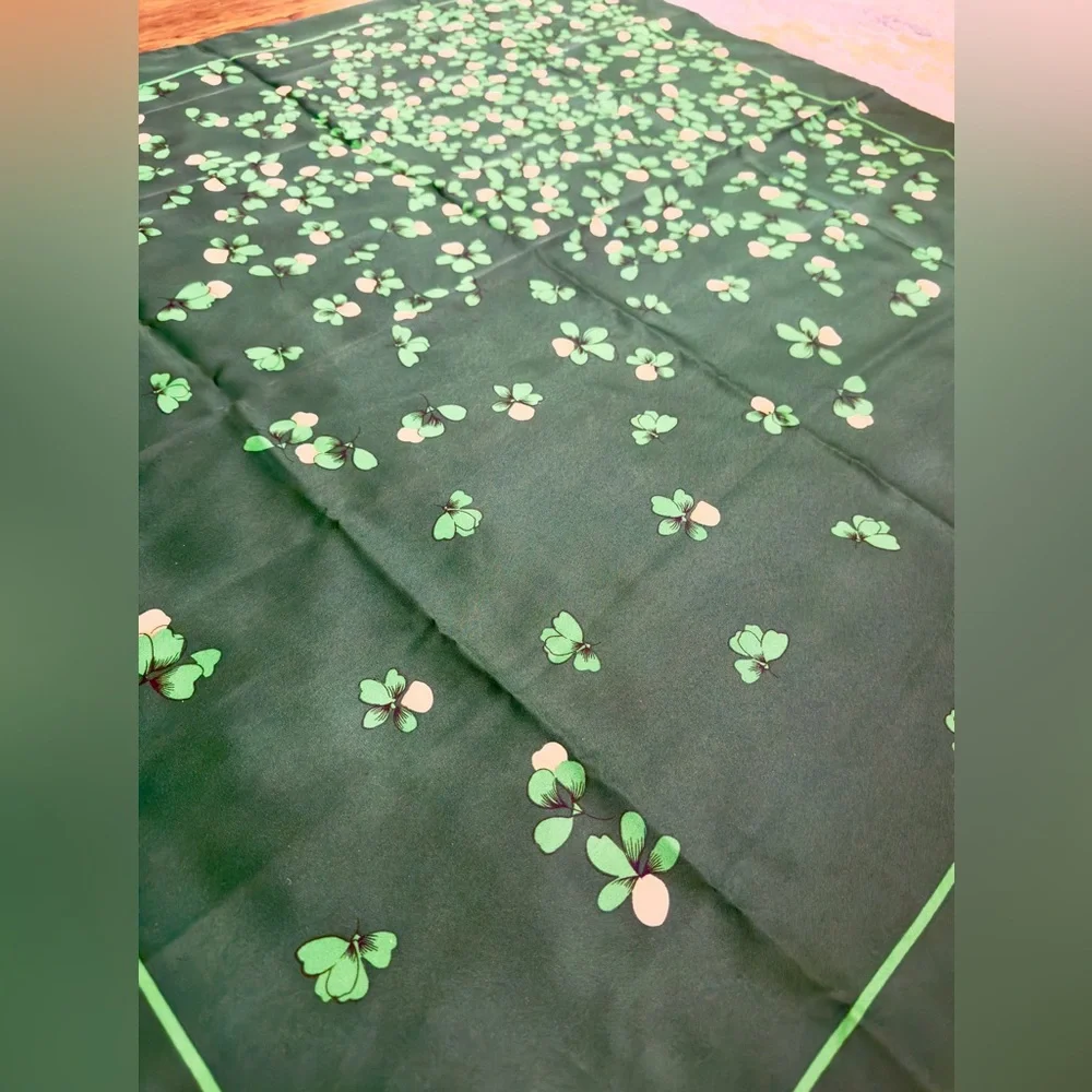 Vintage Valentino Green Silk Floral Butterfly Scarf